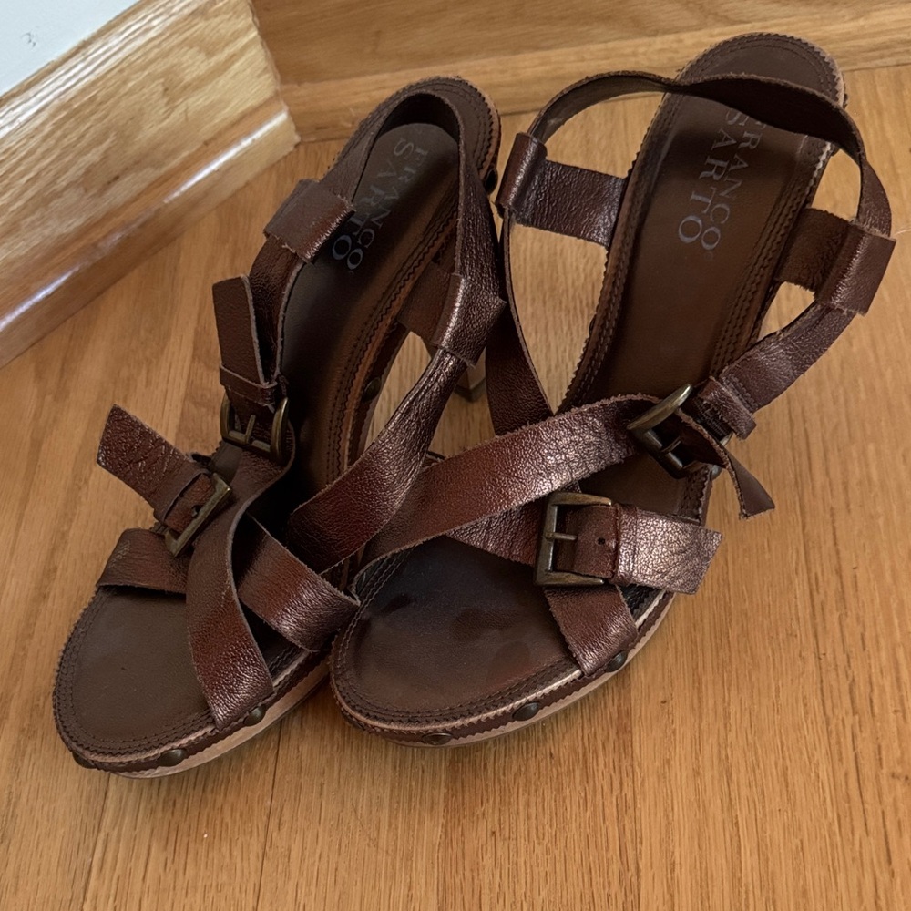 Franco Sarto Chestnut Leather Buckle Sandals